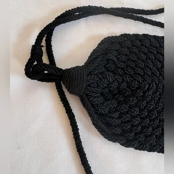 VTG Prada Milano Handmade Crochet Cummerbund Tuxedo Belt Knit Raw Edge Black Adj